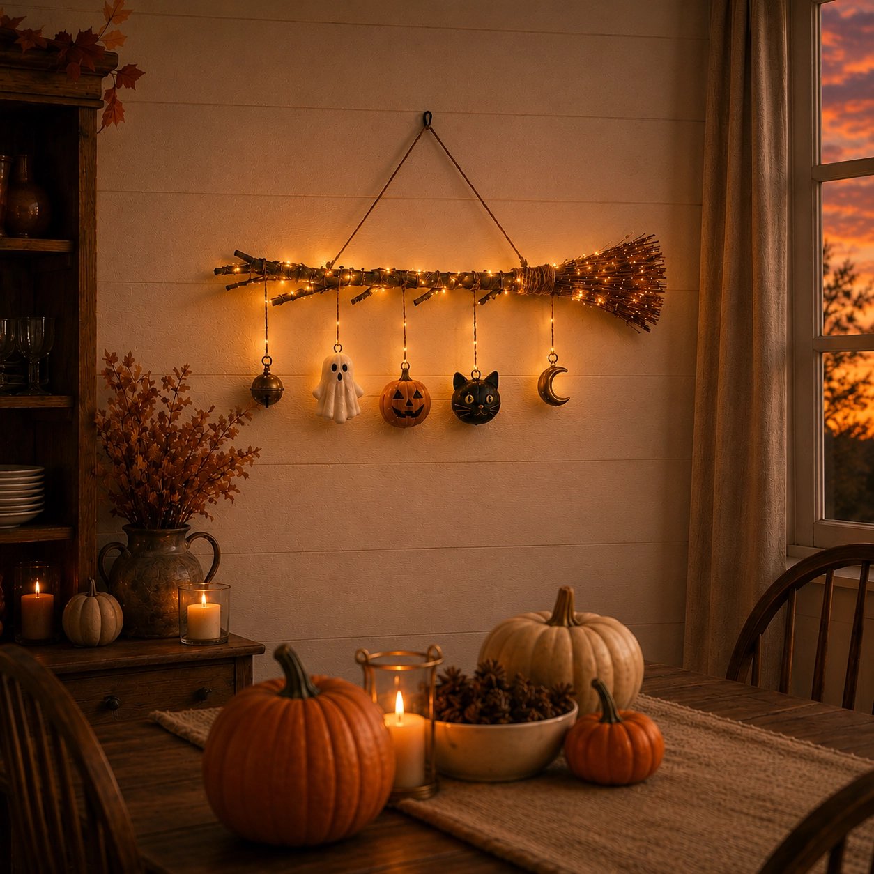 Lighted Fall Broom Wall Hangingš