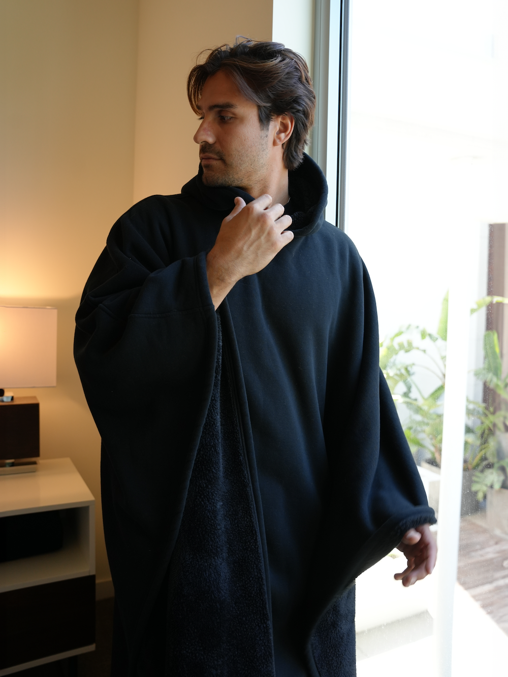 Loose cloak with hood