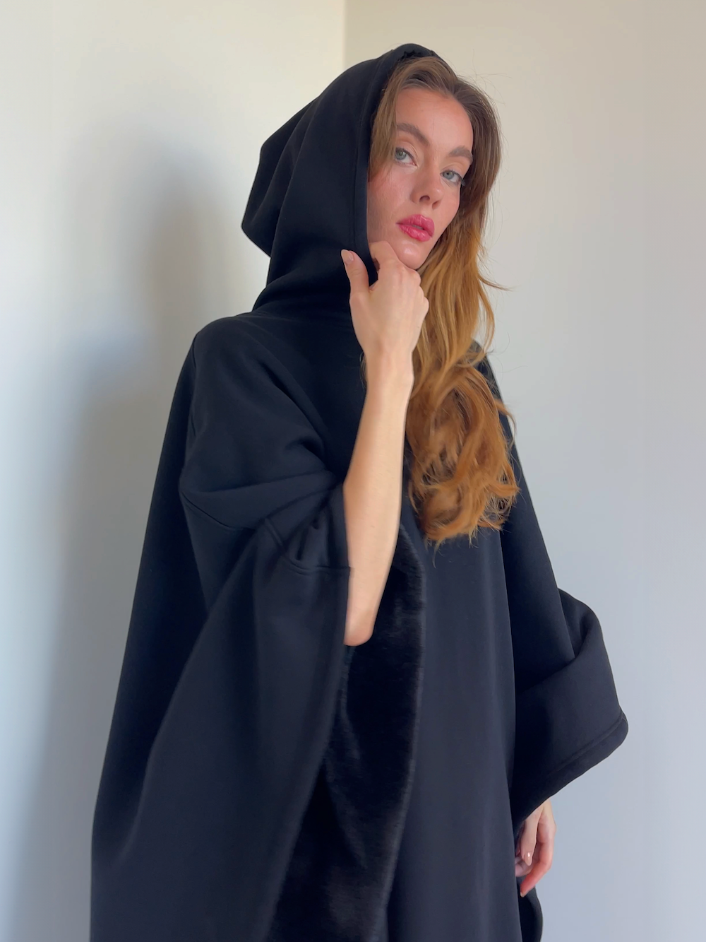 Loose cloak with hood