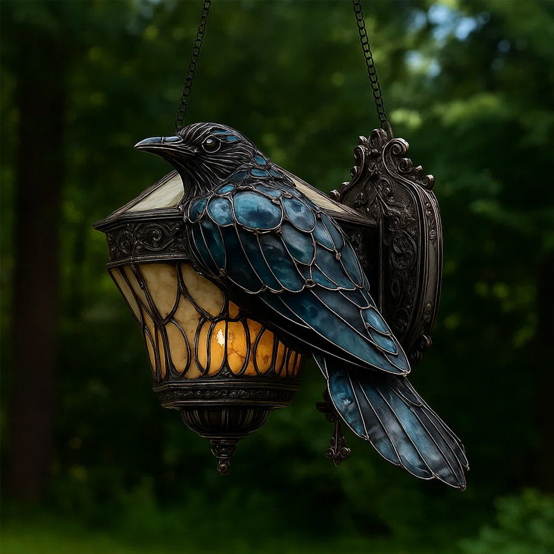 Wicker lantern in stained glass