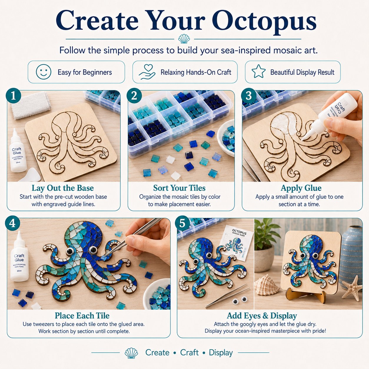 🔥LAST DAY 50% OFF - 🌊 Octopus Mosaic Kit | Beginner-Friendly DIY Glass Craft with Step-by-Step Instructions⭐Beginner-Friendly