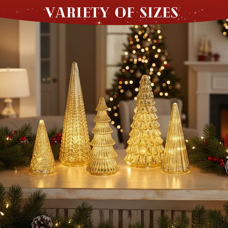 ✨ Shimmering Christmas – 5-Piece Crystal Glass Tree Set with Lights✨