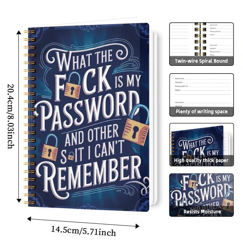 Spiral Password Notebook with Lock | Funny Security Phrases | Easy Organiser 📒🔒