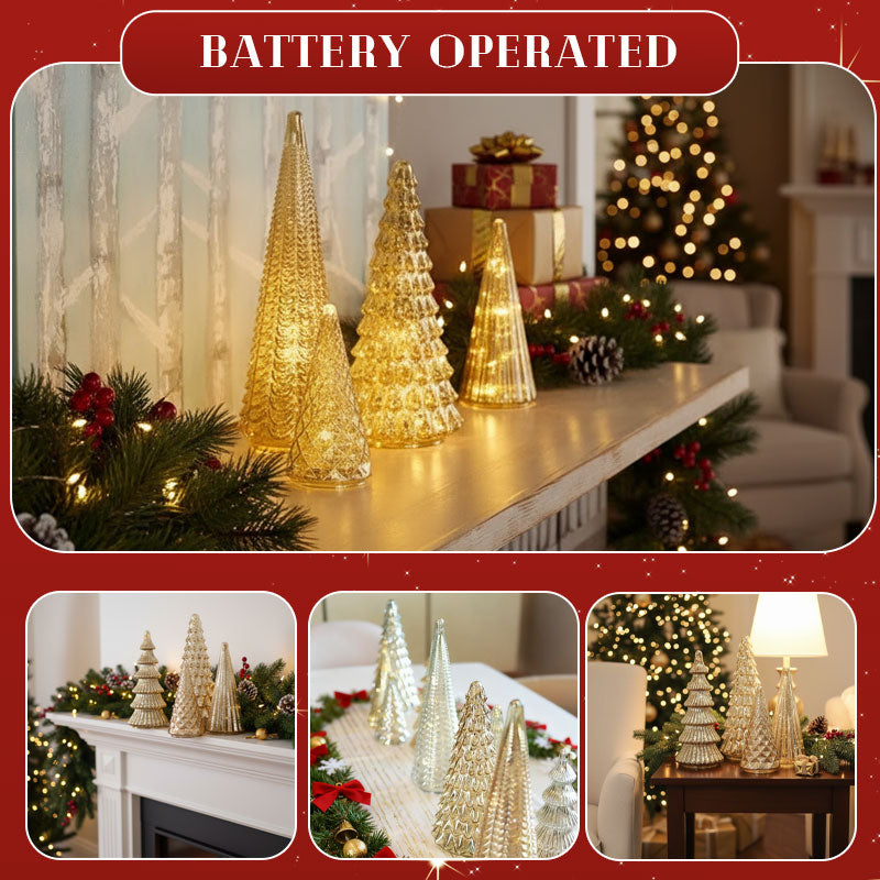 ✨ Shimmering Christmas – 5-Piece Crystal Glass Tree Set with Lights✨