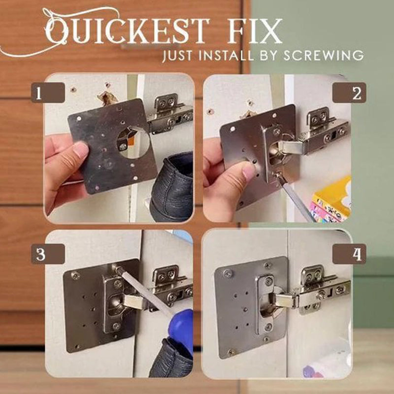 Stainless Steel Cabinet Hinge Repair Kit – Universal Mounting Plates with Screws