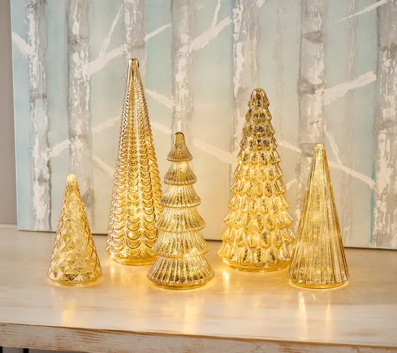✨ Shimmering Christmas – 5-Piece Crystal Glass Tree Set with Lights✨