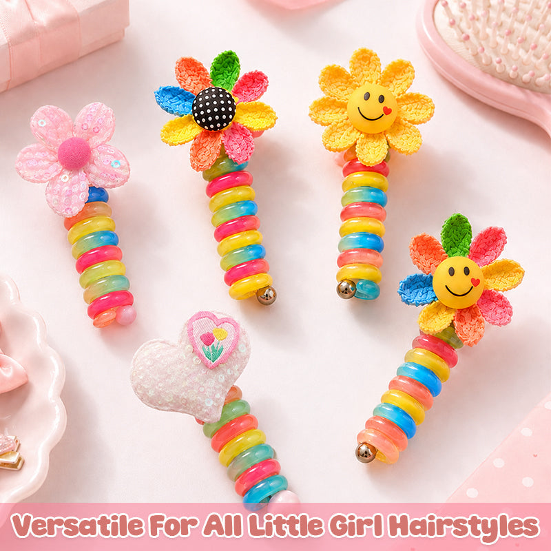 Rainbow Cartoon Spiral Hair Bobbles | Gentle No Pull Hair Ties for Little Girls