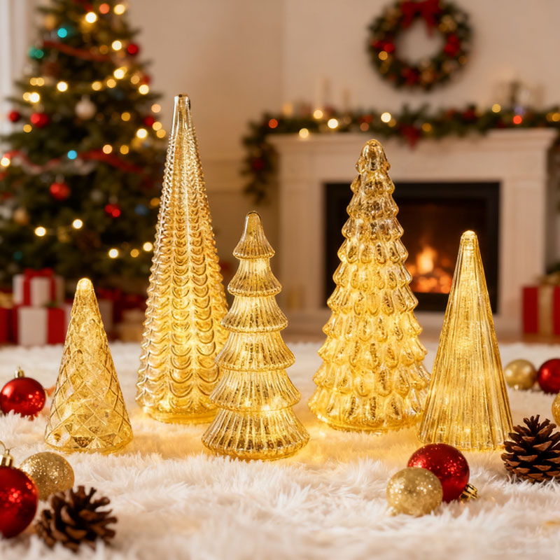 ✨ Shimmering Christmas – 5-Piece Crystal Glass Tree Set with Lights✨