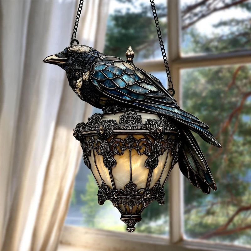 Wicker lantern in stained glass