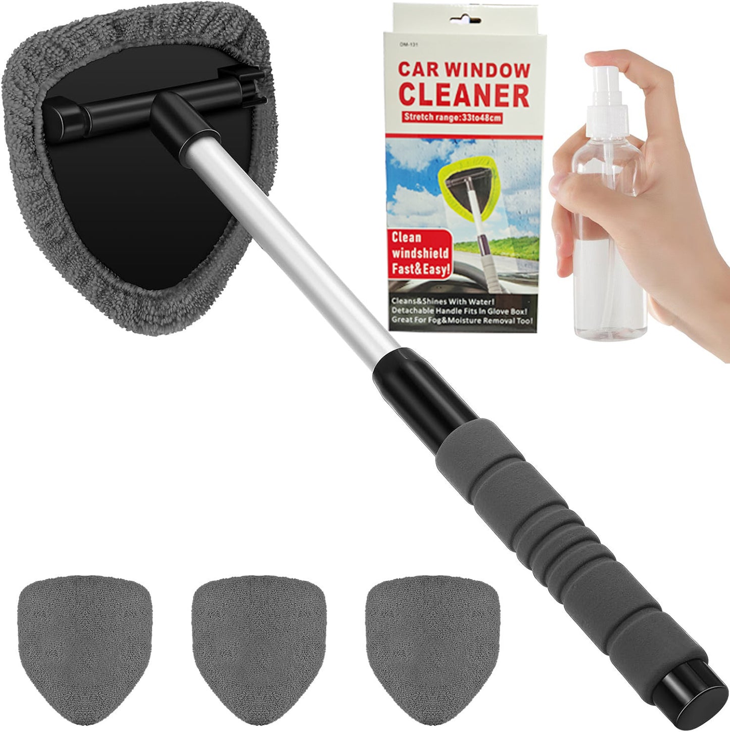 💥 💥 🔥 Windshield Cleaning Tool, Microfiber Car Window Cleaner with 4 Reusable and Washable Microfiber Pads and Extendable Handle