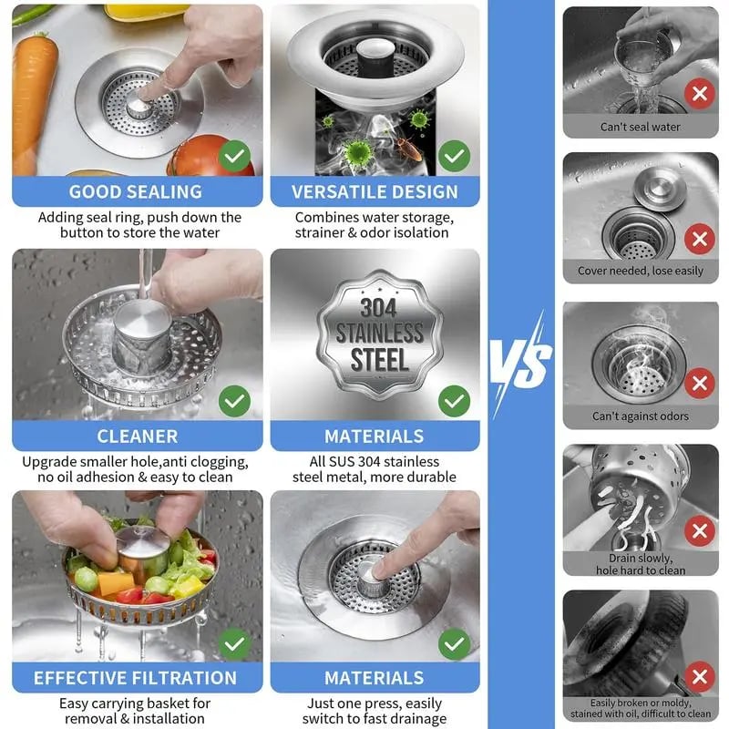 🔥LAST DAY 49% OFF-Sophisticated 3-in-1 kitchen sink drain strainer