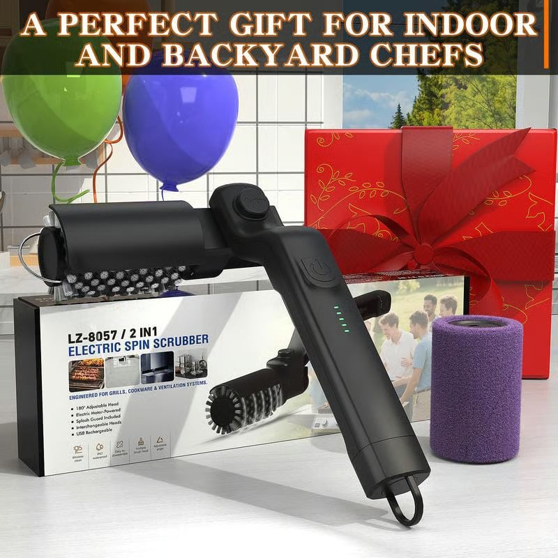 (Free shipping) 🔥Electric grill brush, cordless and rechargeable, stainless steel brush, two cleaning brushes, adjustable angle