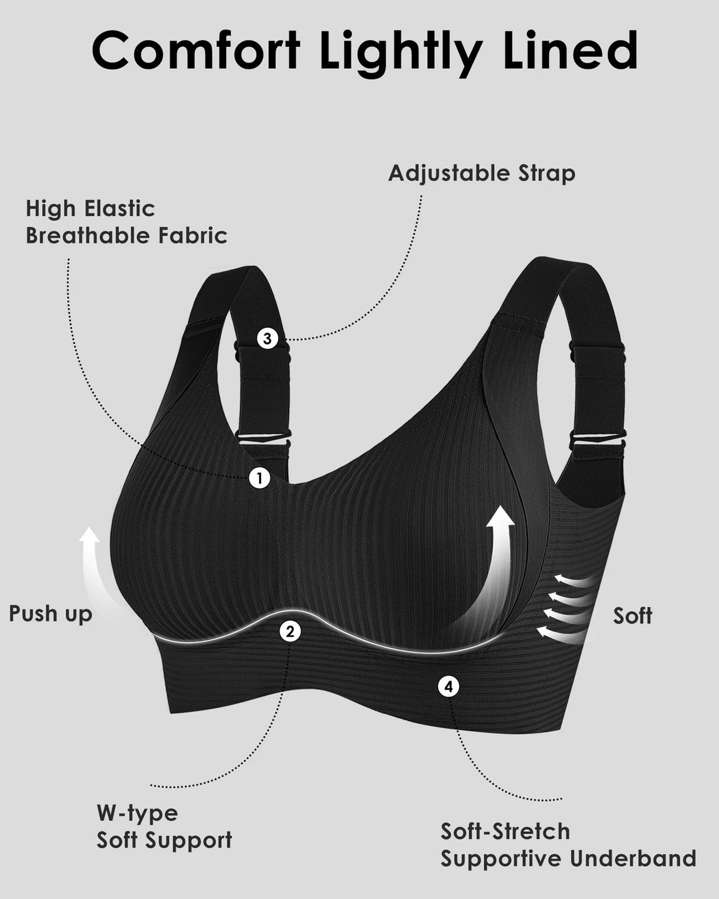 🔥Spring Hot Sale 49% OFF- Ribbed Push Up Adjustable Wireless Bra for Women