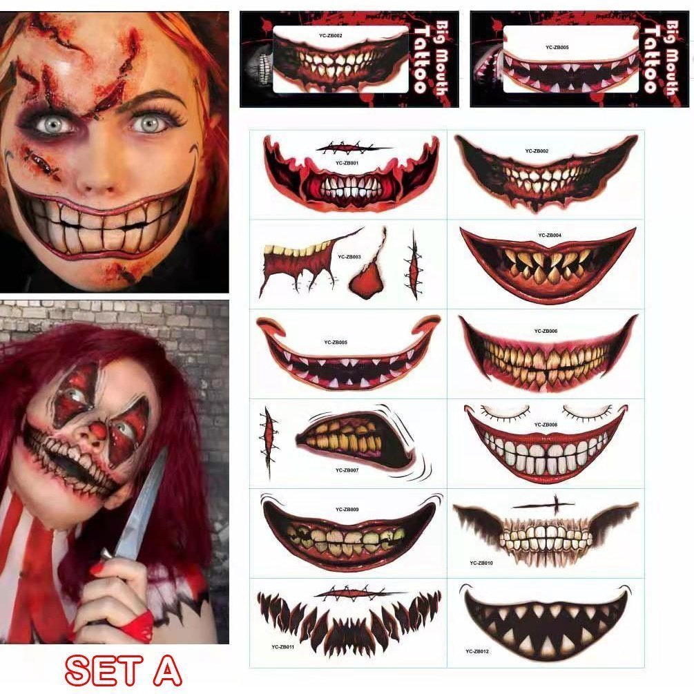 Halloween Big Mouth Tattoo Stickers😈Realistic & Easy To Remove