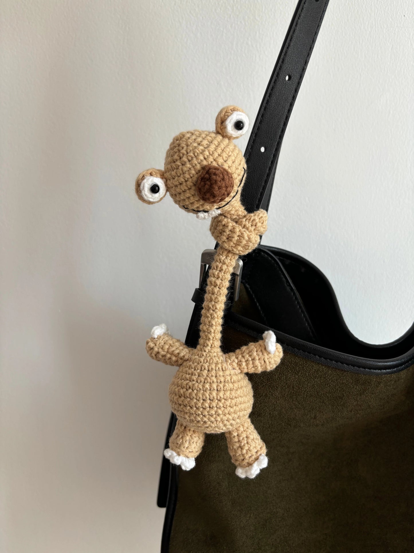 Handmade Crochet Prehistoric Sloth Bag Charm - Funny Long Neck Sloth Plush Toy,Gift for Animal Lovers