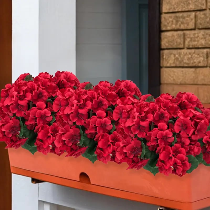UV-resistant artificial geraniums – Red artificial flowers for patios, gardens and home décor