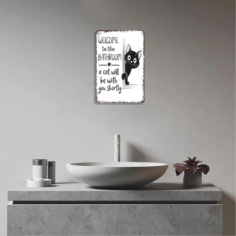 🔥Last day 49% off – Vintage black and white cat wall ar