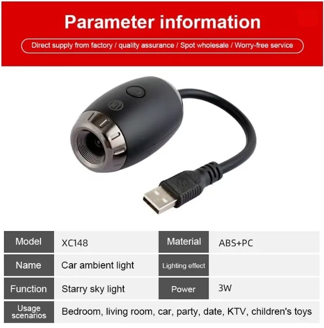 Create Your Own Mobile Planetarium - Mini USB Projector Star Light with Music Rhythm, Car Interior Accessories Decoration