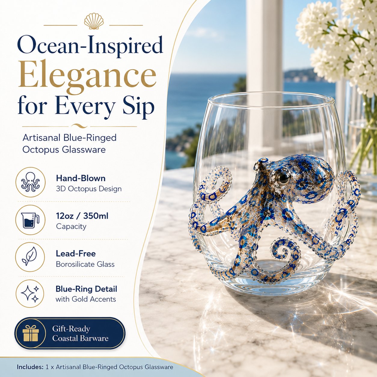 🔥Last Day 49% OFF-🌊Artisanal Blue Ringed Octopus Glassware