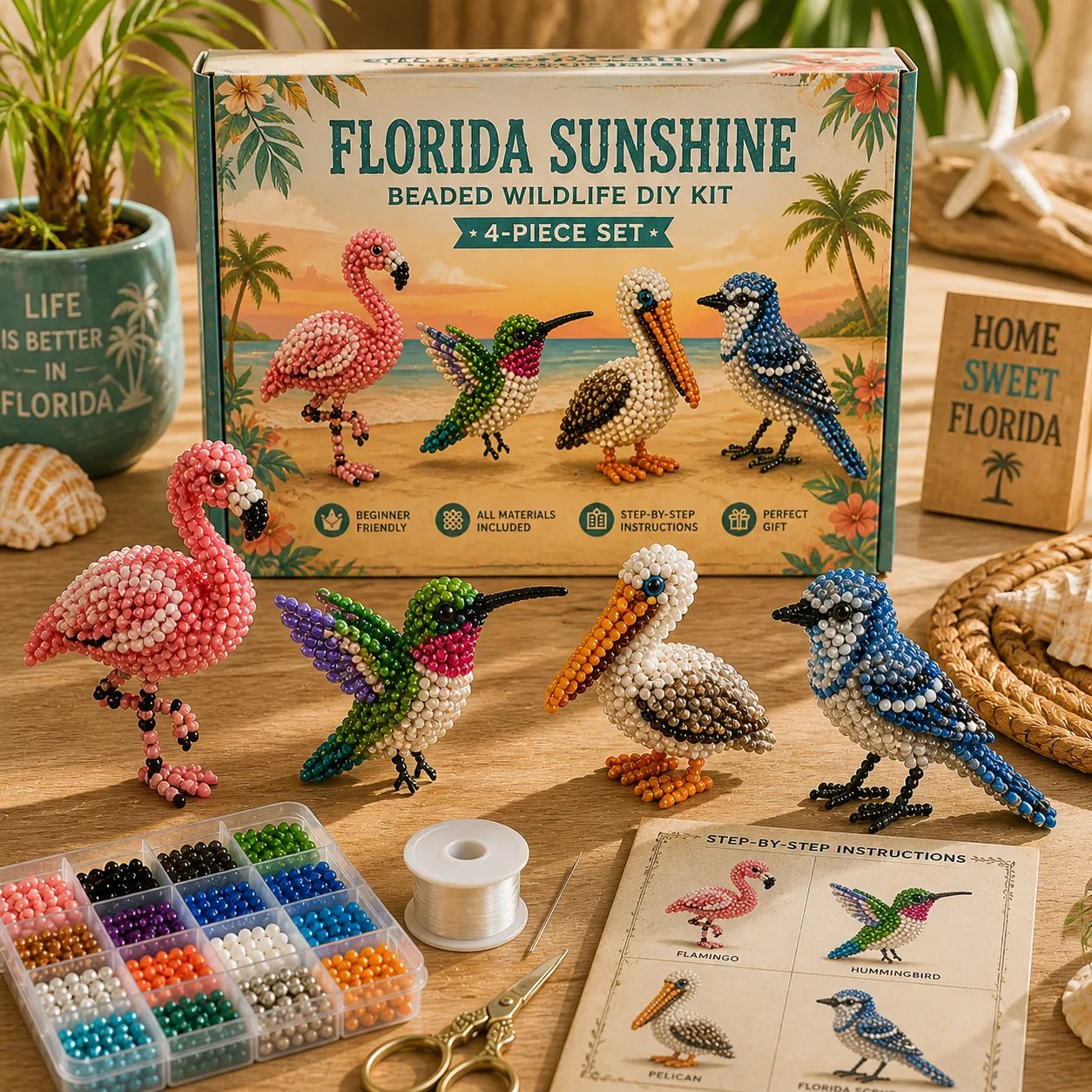 Wildlife Beading DIY Kit – 4-piece Handmade Animal Craft Set (💖Suitable for beginners)