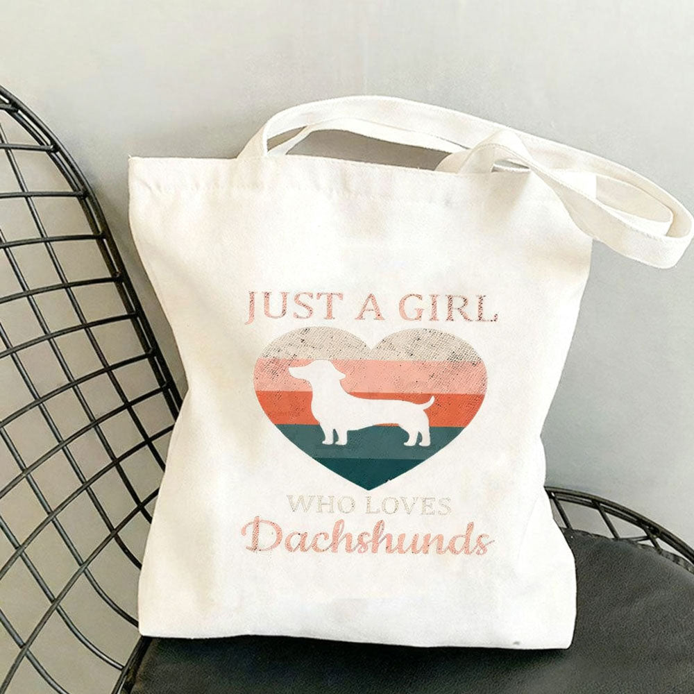 Dachshund Print Canvas Bag