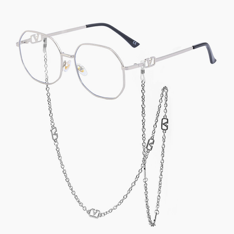 Women's Chain Sunglasses With Anti-Drop Lanyard, Irregular Polygonal Full-Rim Sunglasses