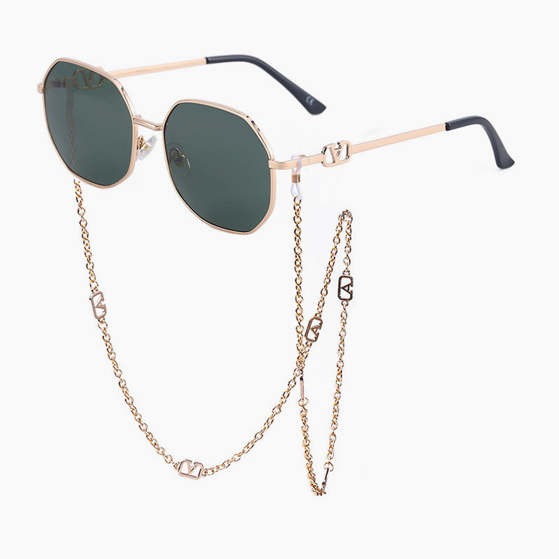 Women's Chain Sunglasses With Anti-Drop Lanyard, Irregular Polygonal Full-Rim Sunglasses
