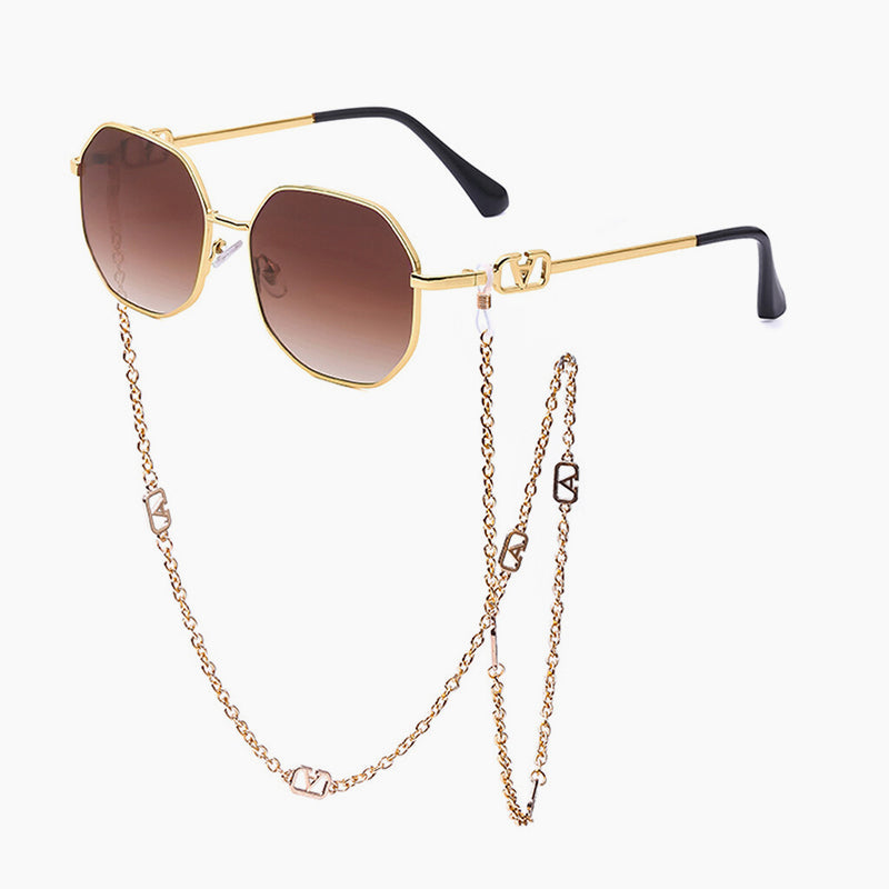 Women's Chain Sunglasses With Anti-Drop Lanyard, Irregular Polygonal Full-Rim Sunglasses