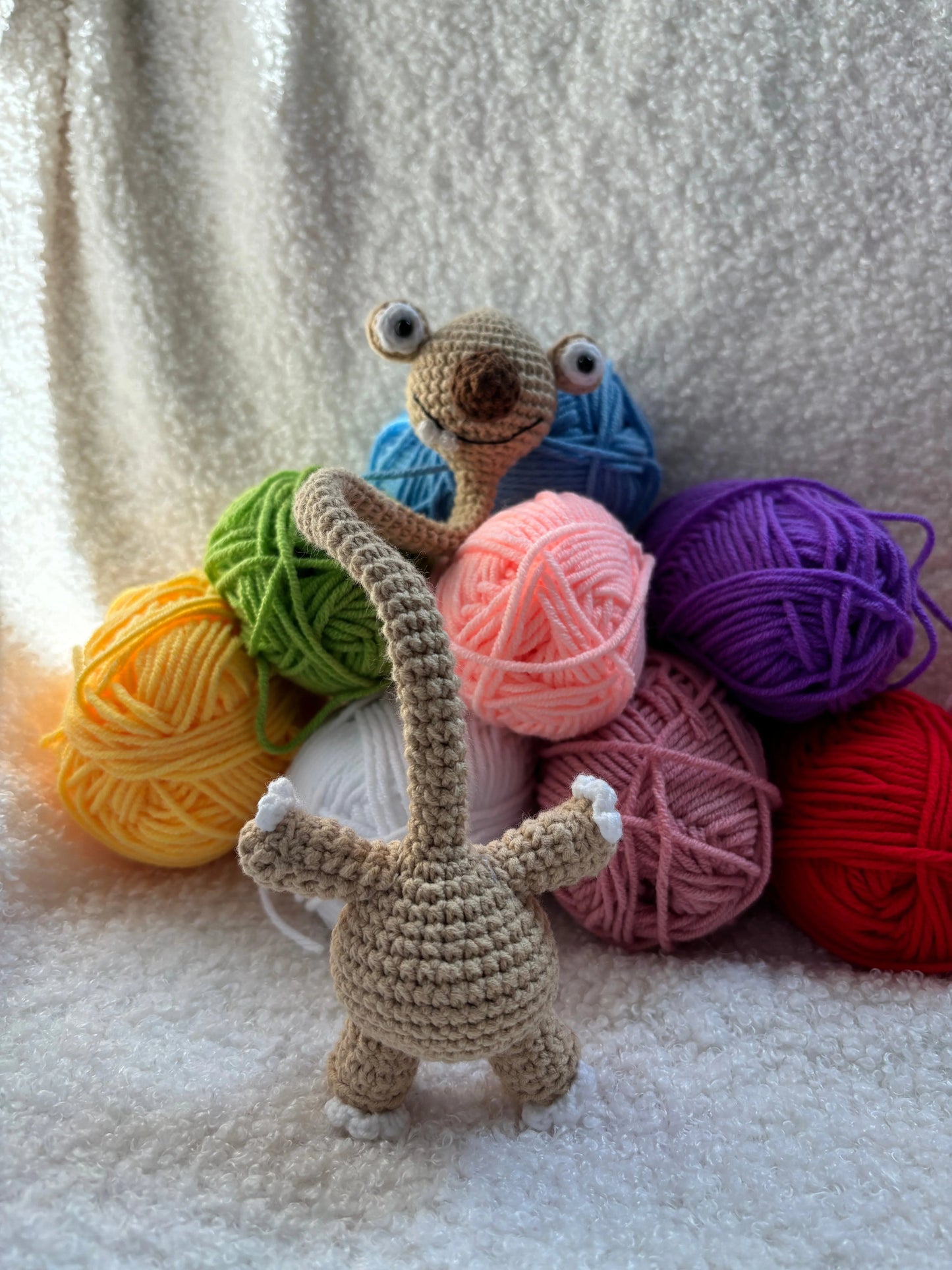 Handmade Crochet Prehistoric Sloth Bag Charm - Funny Long Neck Sloth Plush Toy,Gift for Animal Lovers