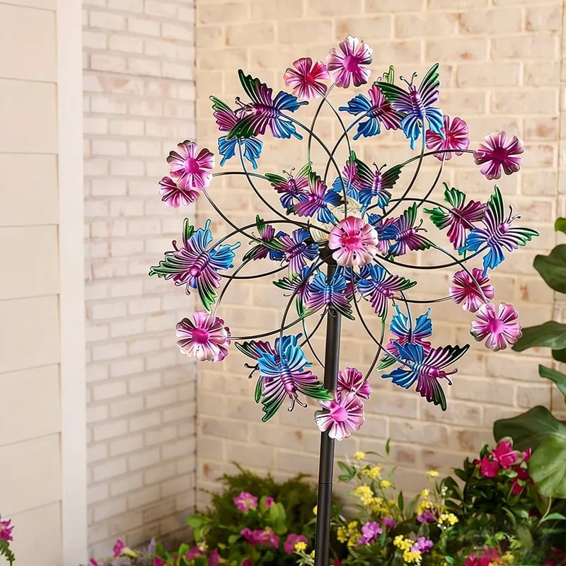 ☀️2026 HOT SALE 49% OFF🌀Outdoors Solar Wind Spinners with Decorative Flowers🌸(Includes bracket)87cm