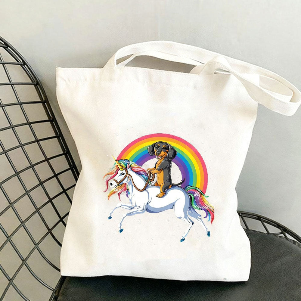 Dachshund Print Canvas Bag