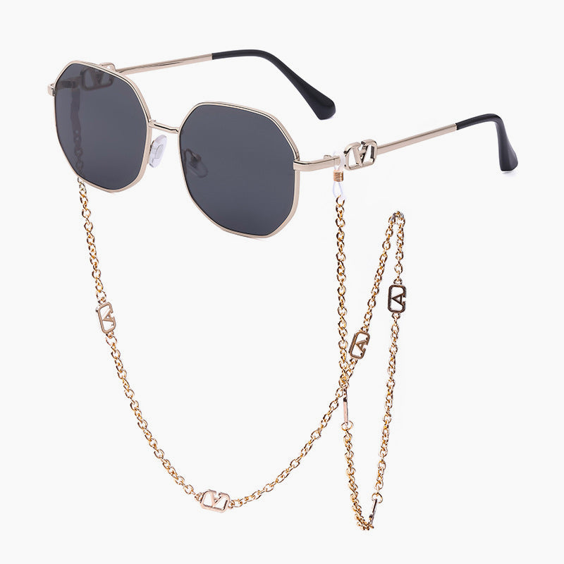 Women's Chain Sunglasses With Anti-Drop Lanyard, Irregular Polygonal Full-Rim Sunglasses