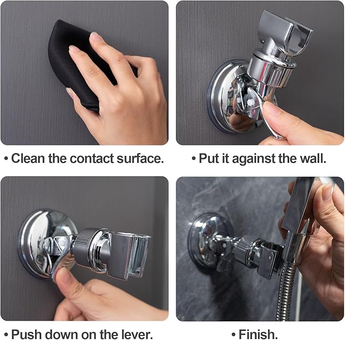 Adjustable shower head holder - Detachable shower head holder with suction cup - Drill-free shower head holder