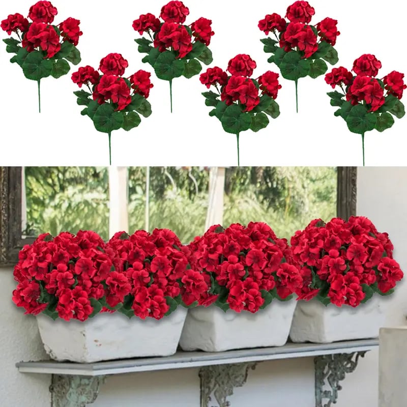 UV-resistant artificial geraniums – Red artificial flowers for patios, gardens and home décor