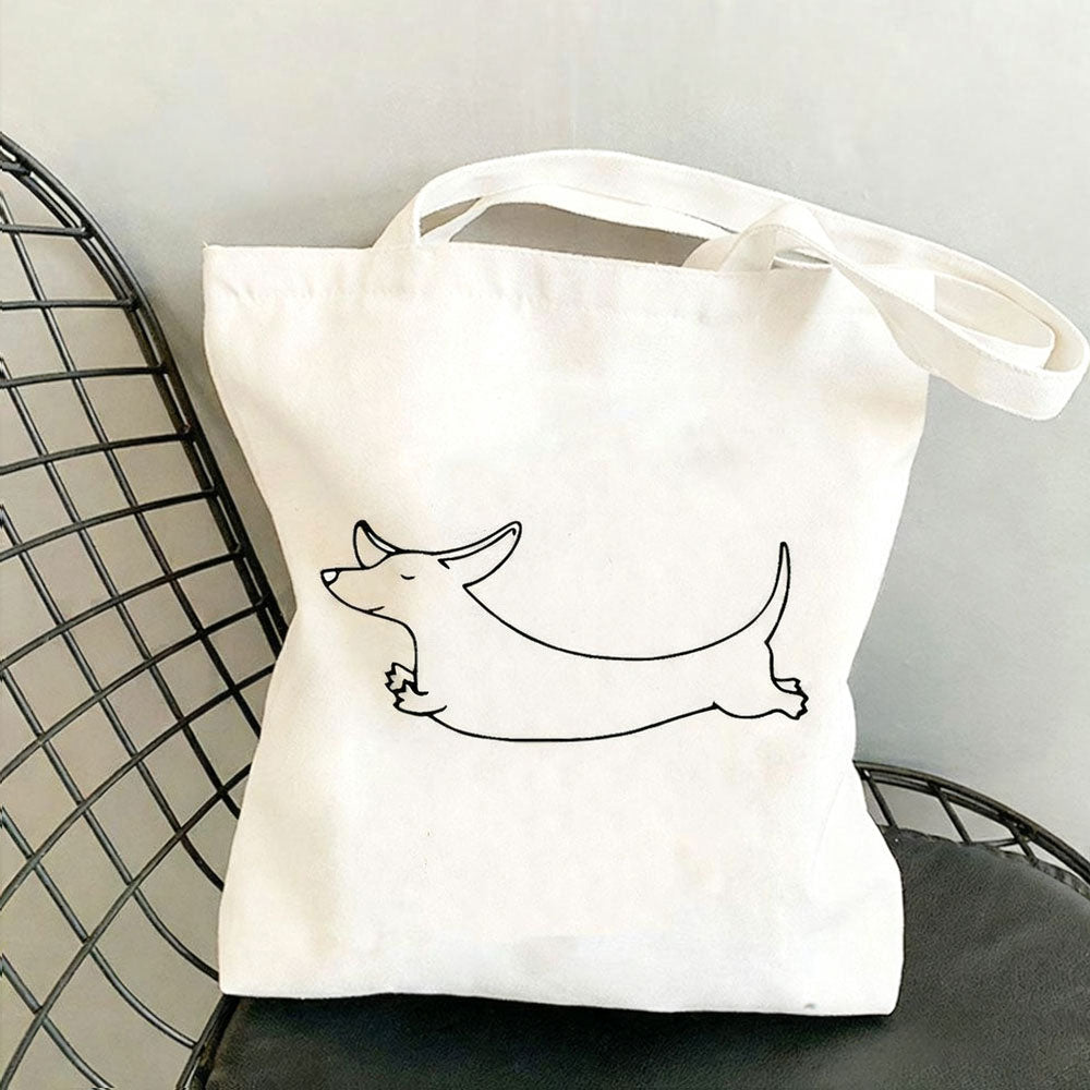 Dachshund Print Canvas Bag