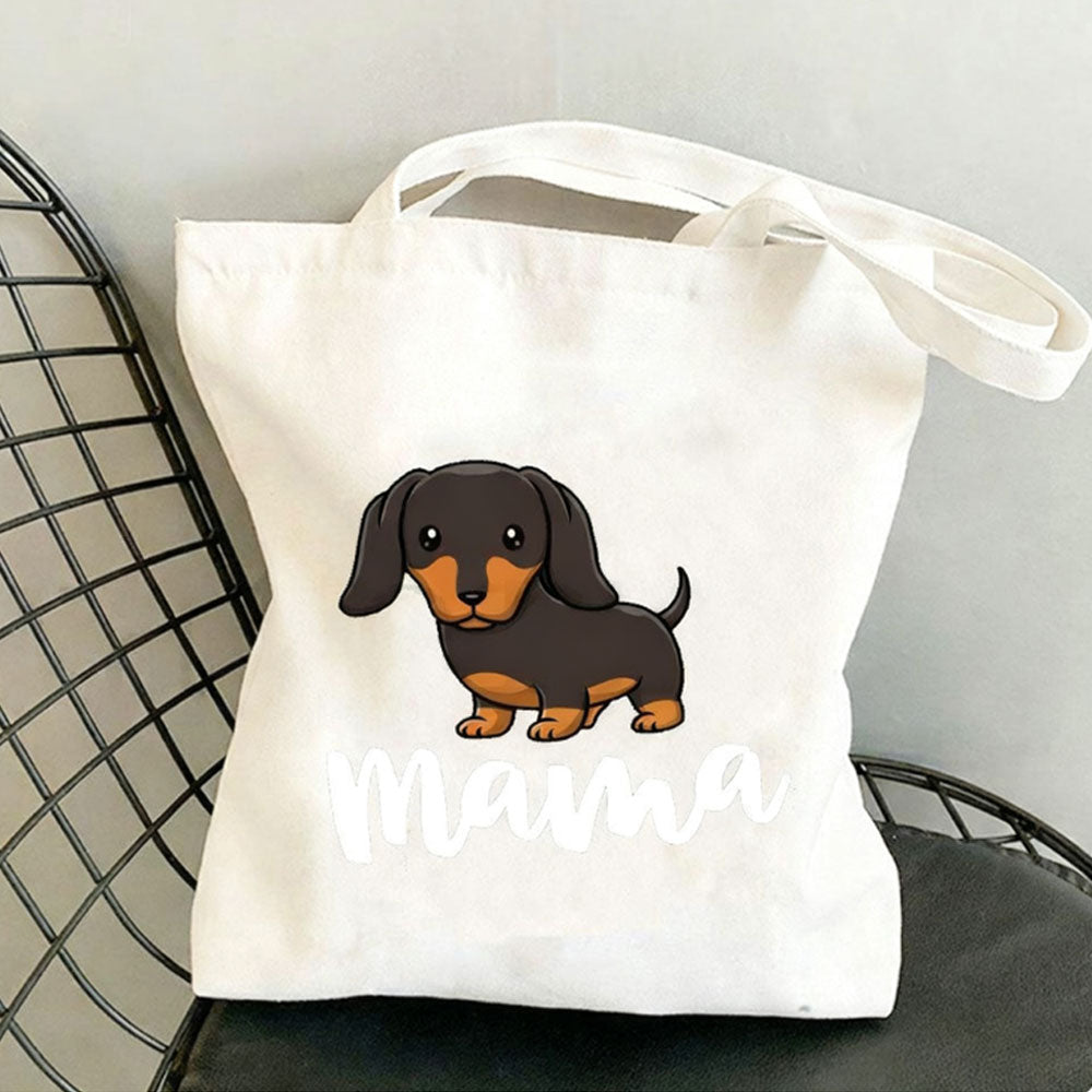 Dachshund Print Canvas Bag