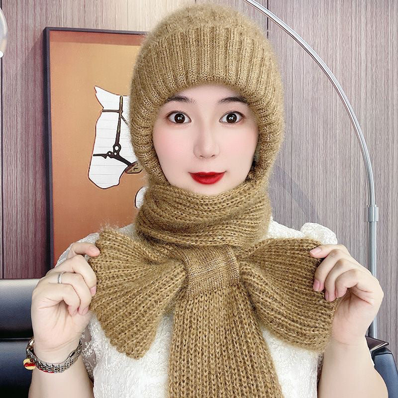 Women's thickened warm one-piece hooded scarf