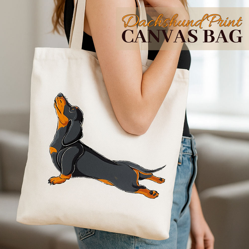 Dachshund Print Canvas Bag