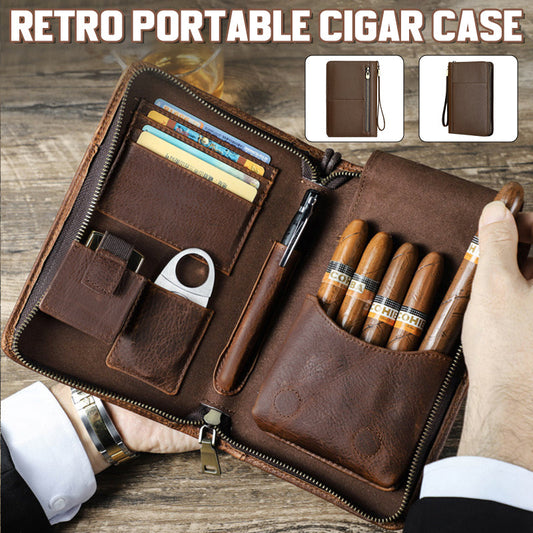 🏆 Portable cigar box with vintage motif and litchi pattern