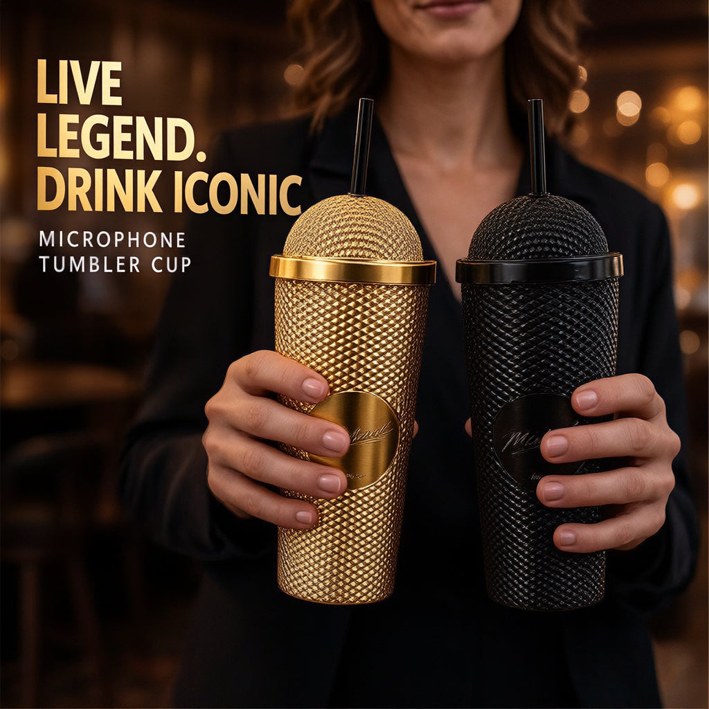 Superstar Microphone-Shaped Tumbler | Unique Gold & Black Drinkware
