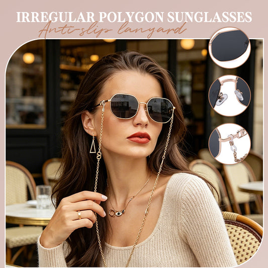 Women's Chain Sunglasses With Anti-Drop Lanyard, Irregular Polygonal Full-Rim Sunglasses