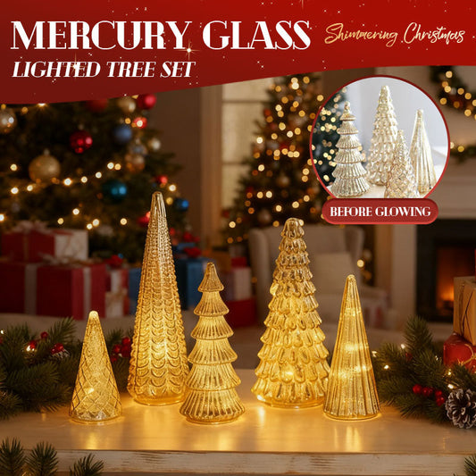 ✨ Shimmering Christmas – 5-Piece Crystal Glass Tree Set with Lights✨