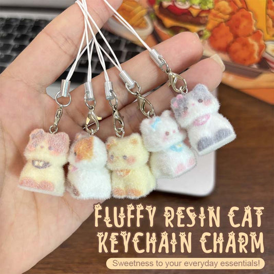 🐾✨ Fluffy Resin Cat Keychain Charm