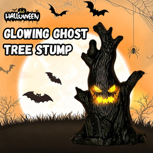Glowing Halloween Ghost Tree Stump