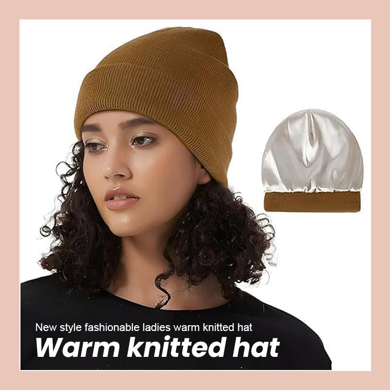Winter silk-lined knitted hat