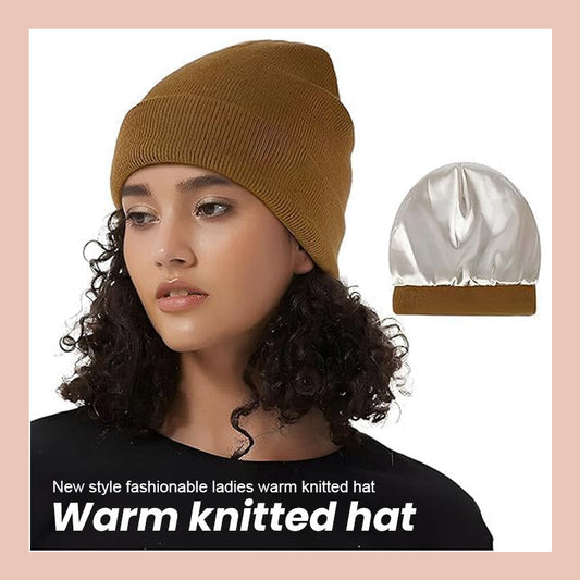 Winter silk-lined knitted hat