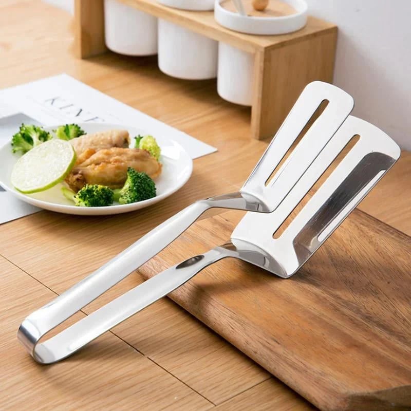 🔥 Multifunctional Stainless Steel Cooking Tongs – Spatula and Tongs in One! 🍔