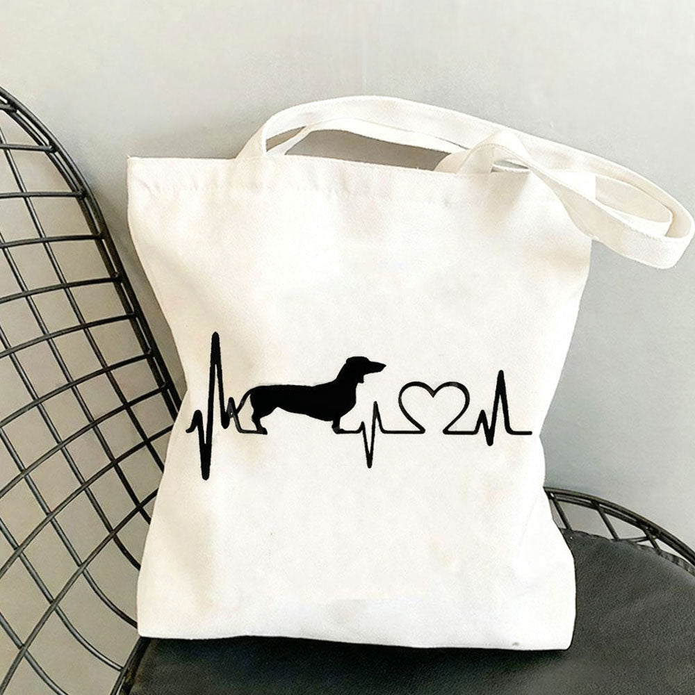 Dachshund Print Canvas Bag