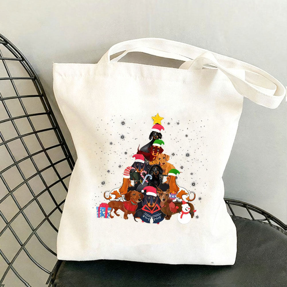 Dachshund Print Canvas Bag