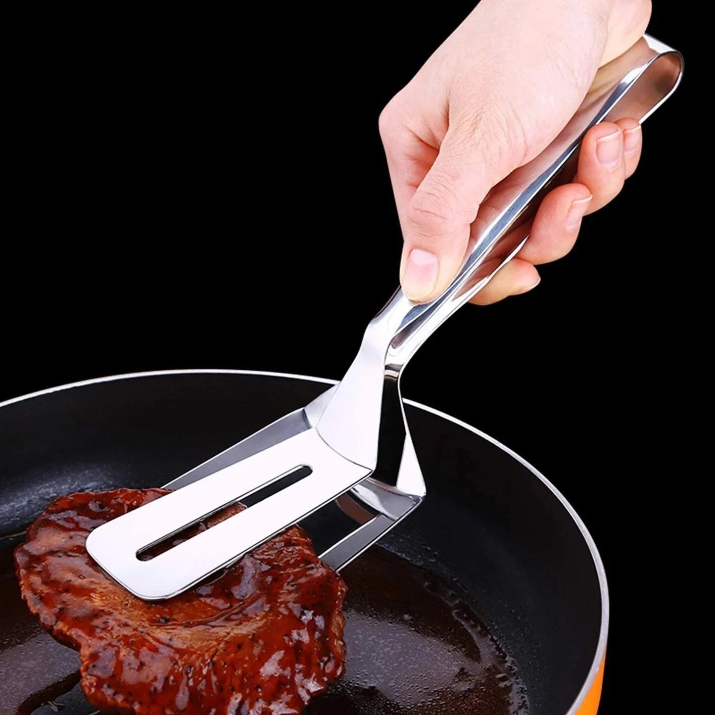 🔥 Multifunctional Stainless Steel Cooking Tongs – Spatula and Tongs in One! 🍔
